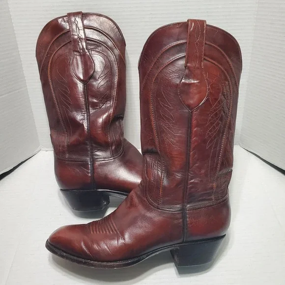 LUCCHESE Brown Leather BART Embroidered Western Cowboy Boots Mens 8.5 D - Picture 1 of 8